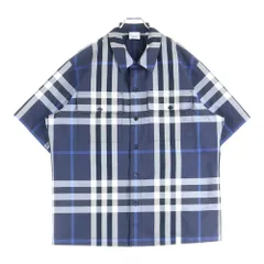 BURBERRY (バーバリー) ノバチェック総柄 レギュラーカラー 半袖シャツ ネイビー 8071026