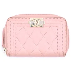 CHANEL (シャネル) ボーイシャネル コインケース 財布 ピンク キャビアスキン ゴールド金具 A80602