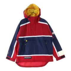 TOMMY HILFIGER (トミーヒルフィガー) ラバーワッペンロゴ ナイロン アノラックパーカー レッド/ネイビー 0500583-5036