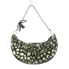 カシェリエ Cachellie ビーズバッグ ハンドバッグ ミニ フォーマル ビジュー サテンリボン チェーン 黒 ブラック /CK21 ■GY12