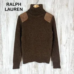 90s RALPH LAUREN ラルフローレン ショルダーパッチ  タートルネック カシミヤ ウール ニット 長袖 セーター ブラウン レディース トップス