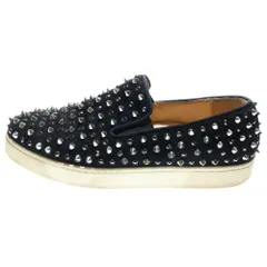 CHRISTIAN LOUBOUTIN (クリスチャンルブタン) スパイクスタッズ ラインストーン スエードレザー ローカットシューズ スニーカー スリッポン シルバー金具 ブラック レディース