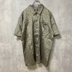 【値引き交渉OK！】古着 used　雁　EUROPE　半袖総柄シャツ　幾何学模様　ネイティブ柄　光沢感　奇抜　個性的　レトロ