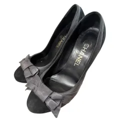 美品 CHANEL シャネル スエード ココマーク リボンパンプス サイズ35 1/2 約22.5cm ブラック レディース 古着 中古 USED