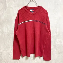 【値引き交渉OK！】古着 used　TOMMY HILFIGER トミーヒルフィガー　長袖Vネックニット　セーター　赤　レッド　秋冬服　Mサイズ