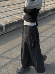 春新商品 カーゴ ロング丈スカート ナイロン ポケット 紐 バックスリット スカート