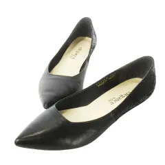 ヒミコ 卑弥呼 elegance フラットパンプス ローヒール ポインテッドトゥ レザー 革 切替 スエード 23.5 黒 ブラック /CK23 ■GY18