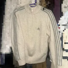 ヴィンテージ アディダス 3本線 アイボリー ニット トラックジャージ ジップアップ