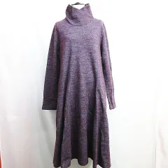 Cube-Cube キューブキューブ ウール ニットワンピース ハイネック 長袖 フレア パープル 40 Lサイズ パープル 紫 マツオインターナショナル E581L