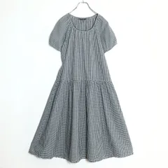 【極美品】ピンクハウス★ふんわりフォルム♪ギンガムのローン半袖ワンピース 黒系 薄手 z17646