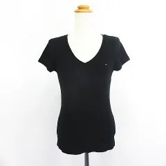 トミーヒルフィガー TOMMY HILFIGER Tシャツ カットソー 半袖 Vネック ロゴ コットン S ブラック ※EKM