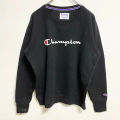 【値引き交渉OK！】古着 used Champion チャンピオン　長袖ロゴプリントスウェット　トレーナー　レトロデザイン　ブラック　Lサイズ