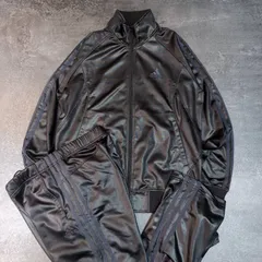 adidas Coating Tracksuit Set Up Black L/M Leather-Like Shiny アディダス コーティング ジャージ セットアップ L/M レザーライク 光沢 ブラック 日本製