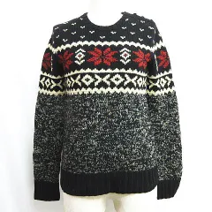 ヴィンテージ RALPH LAUREN ラルフローレン ノルディック柄 雪柄 ニット セーター クルーネック 長袖 ネイビー系 Mサイズ レディース E579L