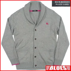 BURBERRY BLACK LABEL バーバリーブラックレーベル 廃盤 カーディガン ニット L セーター 日本製 3 グレー 刺繍 ニット_セーターサイズL一覧←SEULB屋着古← NS652