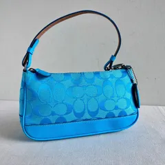Coach Y2k Hampton Mini Demi Pouch Shoulder Bag Light Blue Jacquard Leather Vintage