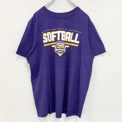 【値引き交渉OK！】古着 used　NIKE ナイキ　半袖プリントTシャツ　ソフトボール　クルーネック　スウッシュロゴ　紫　パープル　XLサイズ