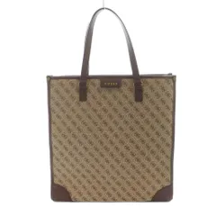 ゲス GUESS トートバッグ ハンド キャンバス レザー ロゴ 総柄 ポーチ付き 茶 ブラウン ■GY13 /MQ