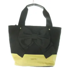 トッカ TOCCA ハンドバッグ ナイロン 切替 リボン スタッズ ロゴ バイカラー 黒 ブラック /AO15 ■GY18