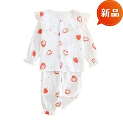 新品 キッズ パジャマ ガーゼ 上下セット いちご柄 子供服 ルームウェア 綿100 女の子 寝巻き 部屋着 春秋 長袖 薄手 100〜130 可愛い