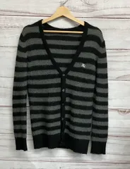 BURBERRY バーバリー BLACKLABEL モヘア混紡カーディガン メンズサイズM ブラック&グレー系ボーダー柄