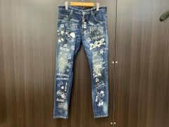 美品】ロエベ グラフィティデニムパンツ 総柄 ロゴ刻印ボタン レザー