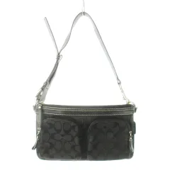 コーチ COACH ショルダーバッグ キャンバス レザー 革 シグネチャー ロゴ 黒 ブラック /CK11 ■GY18