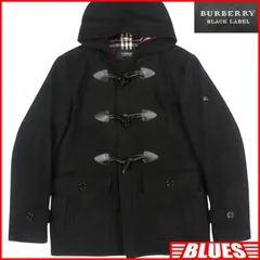 BURBERRY BLACK LABEL バーバリー ブラックレーベル ダッフルコート L ロング ノバチェック 刺繍 黒 ブラック 古着 メンズ キルティング ダッフルコートサイズL一覧←SEULB屋着古← NS643