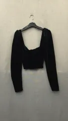 464 ZARA ツアーベルベット スクエアネック ブラウス M