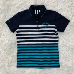 【adidas】ゴルフポロシャツ ／レディース Mサイズ ボーダー 半袖 ブラック・グリーン系 アディダス
