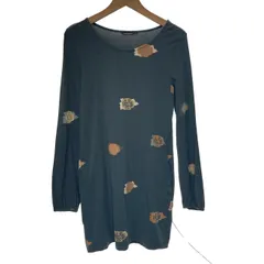 marimekko　ロングカットソー　ロング丈　長袖　トップス　クルーネック　サイドポケット　総柄　古着　/4392