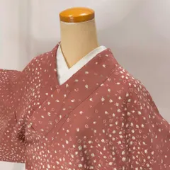 小紋 洗える着物 裄66cm 身丈160.5cm 花柄 袷 お洒落着 普段着 ポリエステル ピンク 美品 M サイズ 5178