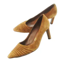 サルヴァトーレフェラガモ Salvatore Ferragamo パンプス アーモンドトゥ ハイヒール スエード レザー 革 プリーツ 大きいサイズ 8 25.0cm 茶 ブラウン /CK18 ■GY19