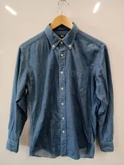 ピ467●UNIQLO●ユニクロ●ボタンダウンシャツ●長袖●デニム風●sizeS●青