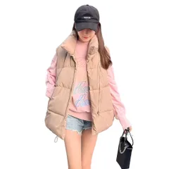 [レグエイト] ノースリーブ ベスト レディース ダウン ジャケット 防寒 アウター 厚み 5㎝ 秋 冬 春 ゆったり ブラック ベージュ 綿入り 軽量 厚手 (JP, アルファベット, XL, ベージュ) [ベージュ] [XL]