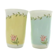 ティファニー TIFFANY & CO. ピンクチューリップ Pink Tulip カップ 2個セット 食器 花柄  黄 イエロー 青 ブルー /MP ■GY11