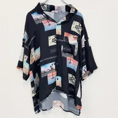 【値引き交渉OK！】古着 used　CAPTURE フォトプリント　オープンカラー　オーバーサイズ　開襟半袖シャツ　ブラック　黒　レトロデザイン