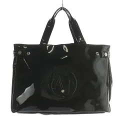 アルマーニ ジーンズ ARMANI JEANS ハンドバッグ トート PVC エナメル ラインストーン ロゴ 型押し 黒 ブラック /XZ ■GY11