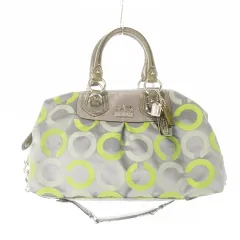 コーチ COACH ハンドバッグ 2way ショルダーバッグ ナイロン ジャカード レザー 革 オプアート ロゴ グレー 13862 /CK8 ■GY18