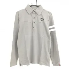 【新品】キャロウェイ 長袖ポロシャツ グレー×白 袖2ライン 速乾  メンズ M ゴルフウェア Callaway