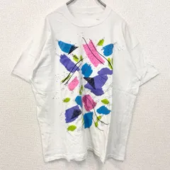 【値引き交渉OK！】古着 used　90s　半袖プリントTシャツ　クルーネック　ヴィンテージ　シングルステッチ　白　ホワイト　カラフル　XLサイズ