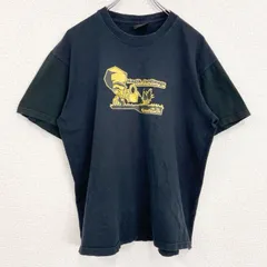 【値引き交渉OK！】古着 used　半袖プリントTシャツ　KanaBeach　切り替えデザイン　レトロ　クルーネック　黒　ブラック　Lサイズ