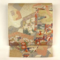 特選新品西陣名門正絹錦織王朝吉祥宝尽くし荒磯文礼装袋帯（留袖、訪問 