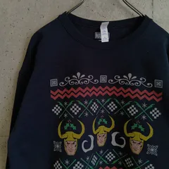 【USED】US 古着 MARVEL マーベル ロキ スウェット トレーナー M ブラック 裏起毛 クリスマス柄 メンズ レディース USA古着 ユニセックス トップス ストリート スウェットトレーナー ニット風プリント スウェットシャツ プルオーバー 長袖