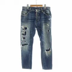 ディースクエアード DSQUARED2 デニムパンツ ジーンズ USED加工 ペンキ クラッシュ リペア ロゴ ボタンフライ 50 L 紺 ネイビー S74LA0897 ■GY18 /MQ