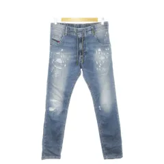ディーゼル DIESEL KROOLEY-NE デニムパンツ ジョグジーンズ スキニー ストレッチ ダメージ加工 ステッチ イージー 28 青 ブルー /AH21 ■GY18