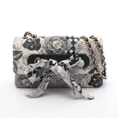 シャネル CHANEL ショルダーバッグ シェブロン Vステッチ ホワイト/ブラック レザー マトラッセ リボンスカーフ付き チェーンショルダー レディース Used A