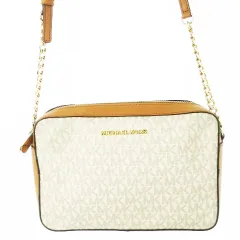 マイケルコース MICHAEL KORS ショルダーバッグ レザー 革 MKシグネチャー 総柄 チェーン ロゴ 茶 ブラウン 白 ホワイト /CK23 ■GY18