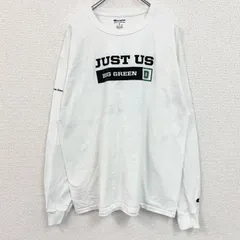 【値引き交渉OK！】古着 used　Champion　チャンピオン　長袖デザインプリントTシャツ　ロンT　背番号　BIG GREEN　白　XLサイズ
