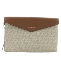 マイケルコース MICHAEL KORS セカンドバッグ クラッチバッグ PVC レザー MKシグネチャー ロゴ ゴールド金具 白 ホワイト 茶色 ブラウン 35T1G5MT7B /XZ ■GY18